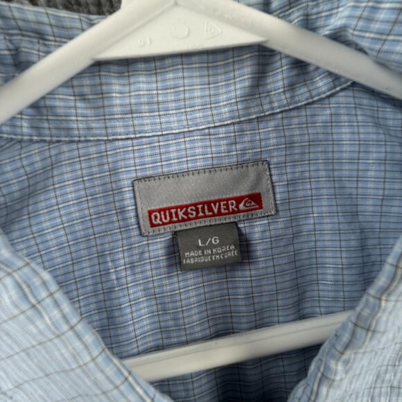 Quiksilver Rayon Polyester Check Short Sleeve Large Point Blue Pocket Mens Shirt - Picture 8 of 16